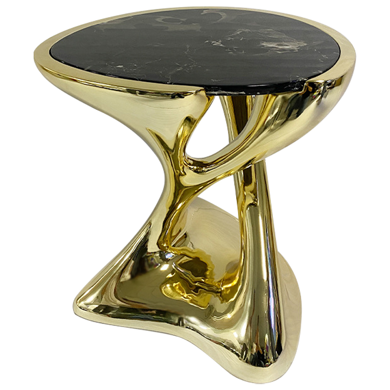 Приставной стол Molten Gold Side Table Глянцевое золото Черный Мрамор Nero в Самаре | Loft Concept 