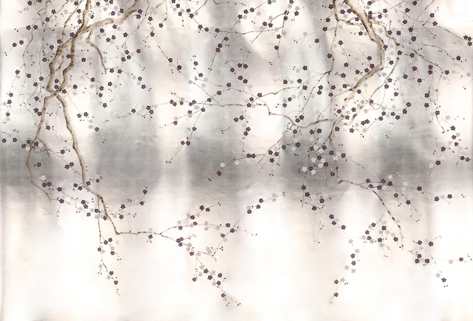 Обои ручная роспись Plum Blossom Lavender on Tarnished Silver gilded paper Обои ручная роспись Plum Blossom Lavender on Tarnished Silver gilded paper - постер Loft-Concept в Самаре
