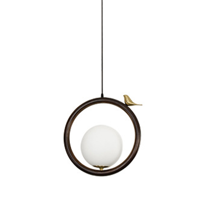 Светильник с птичкой Bird Wood Ring Hanging Lamp Латунь Белый Коричневый в Самаре | Loft Concept 