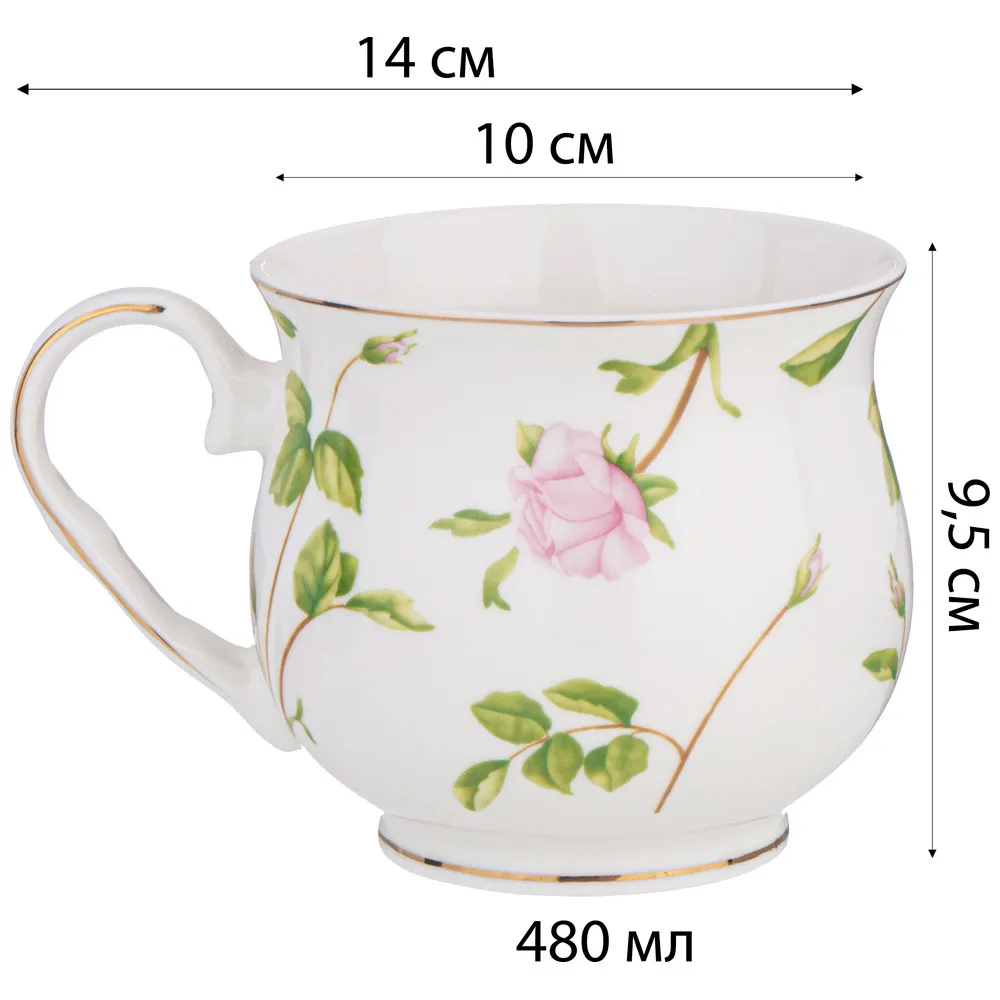 Кружка фарфоровая белая с цветочным принтом 480 мл Flower Porcelain Collection в Самаре