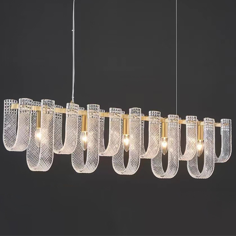 Линейная Люстра Prudence Textured Glass Linear Chandelier B Прозрачное Стекло Золотой в Самаре | Loft Concept 