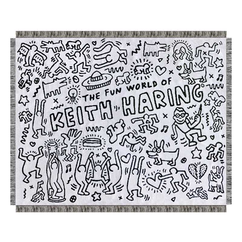 Покрывало граффити черно-белое Кит Харинг Keith Haring Bed Сover Черно-белый в Самаре | Loft Concept 