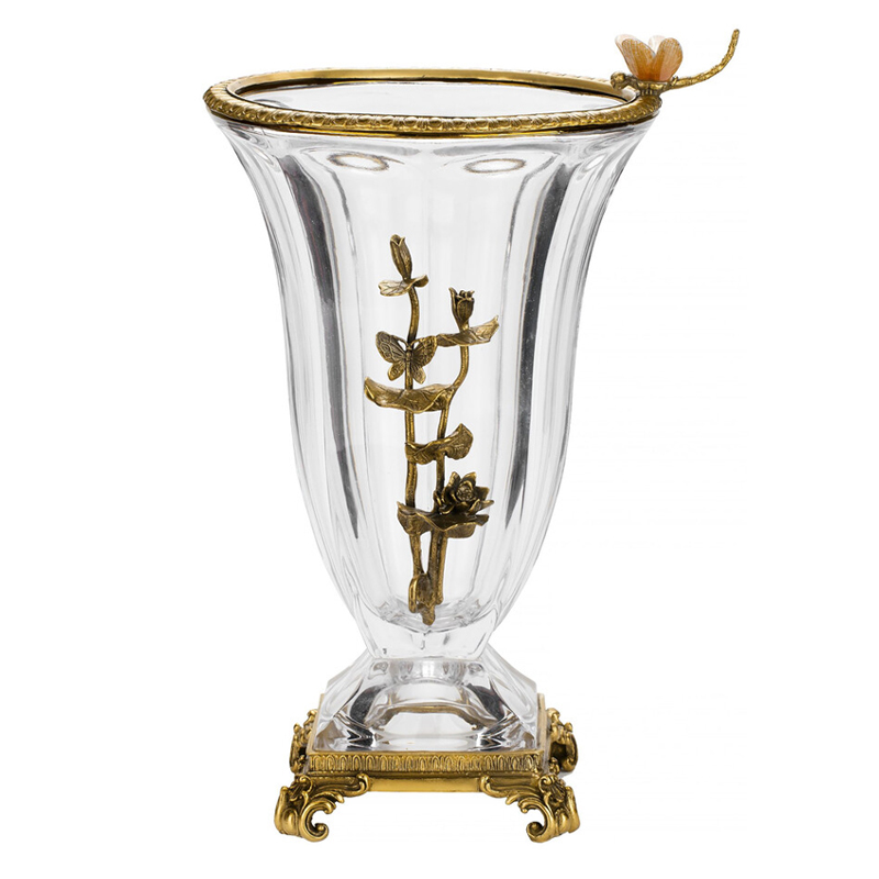 Ваза из прозрачного стекла с бронзовой вставкой в виде цветущей ветви Eden Garden porcelain and bronze Прозрачное Стекло Бронза в Самаре | Loft Concept 