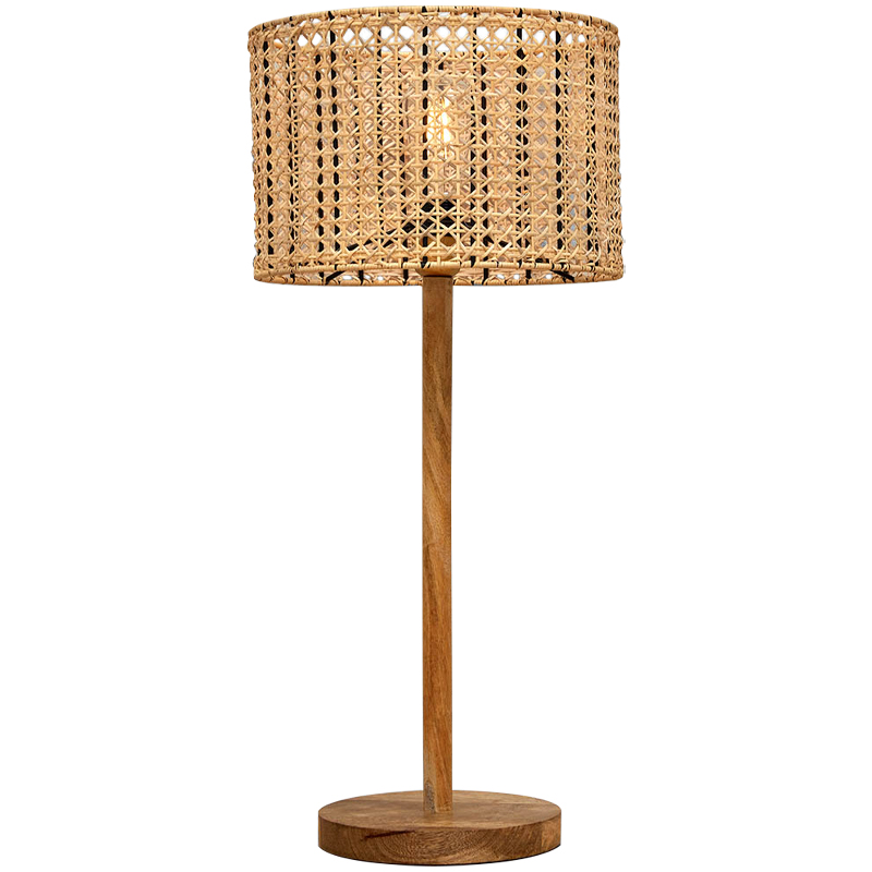 Деревянная настольная лампа с абажуром из ротанга Tamari Wicker Table Lamp Древесина в Самаре | Loft Concept 