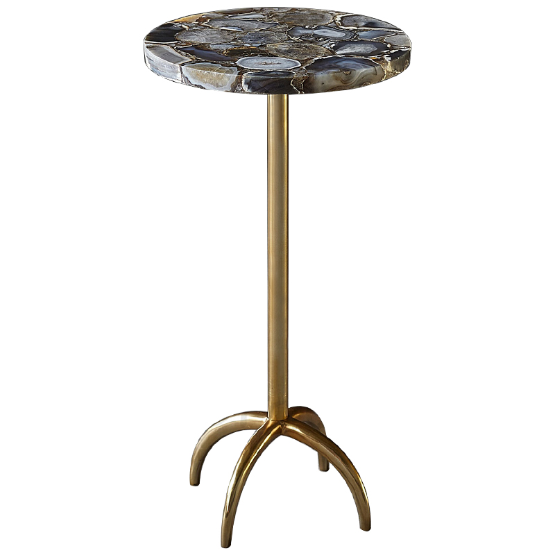 Приставной столик со столешницей из агата Grey Agate Side Table Серый Коричневый Латунь в Самаре | Loft Concept 