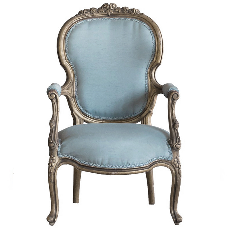 Кресло Arm Carved Chair  blue linen Голубой пастельный Темный дуб в Самаре | Loft Concept 