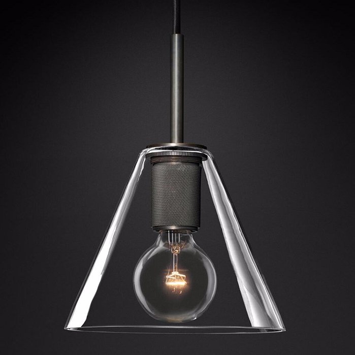 Подвесной светильник RH Utilitaire Funnel Pendant Black Темная бронза Прозрачное Стекло в Самаре | Loft Concept 