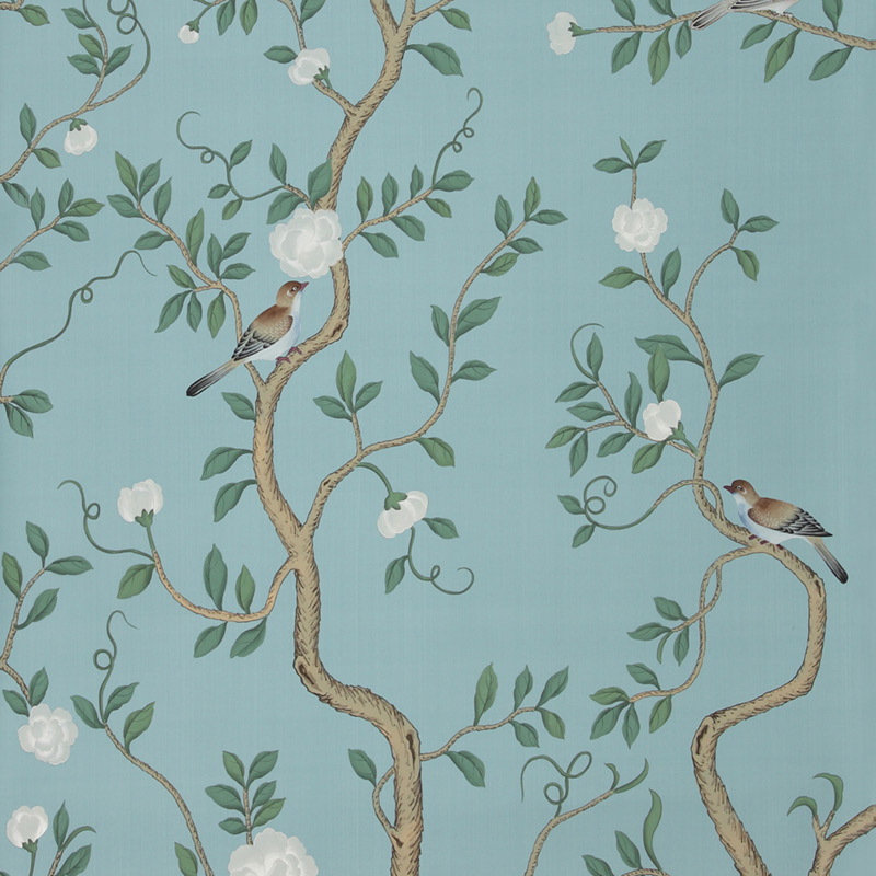 Обои ручная роспись Gustavian Garden Special Colourway on Duck Egg dyed silk  в Самаре | Loft Concept 