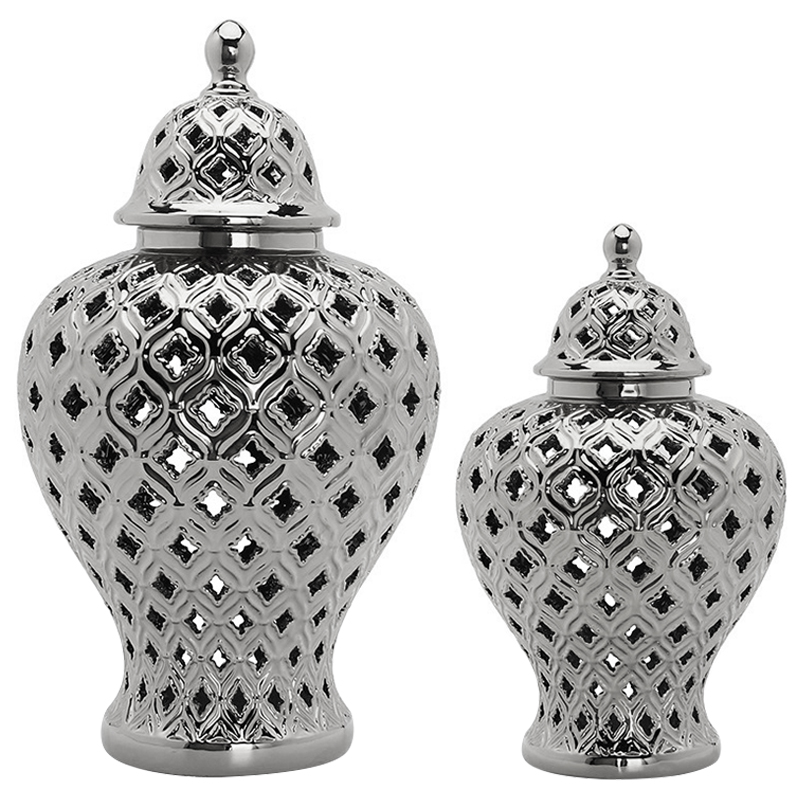 Ваза с крышкой Ceramic Silver Carving Vase Серебряный в Самаре | Loft Concept 