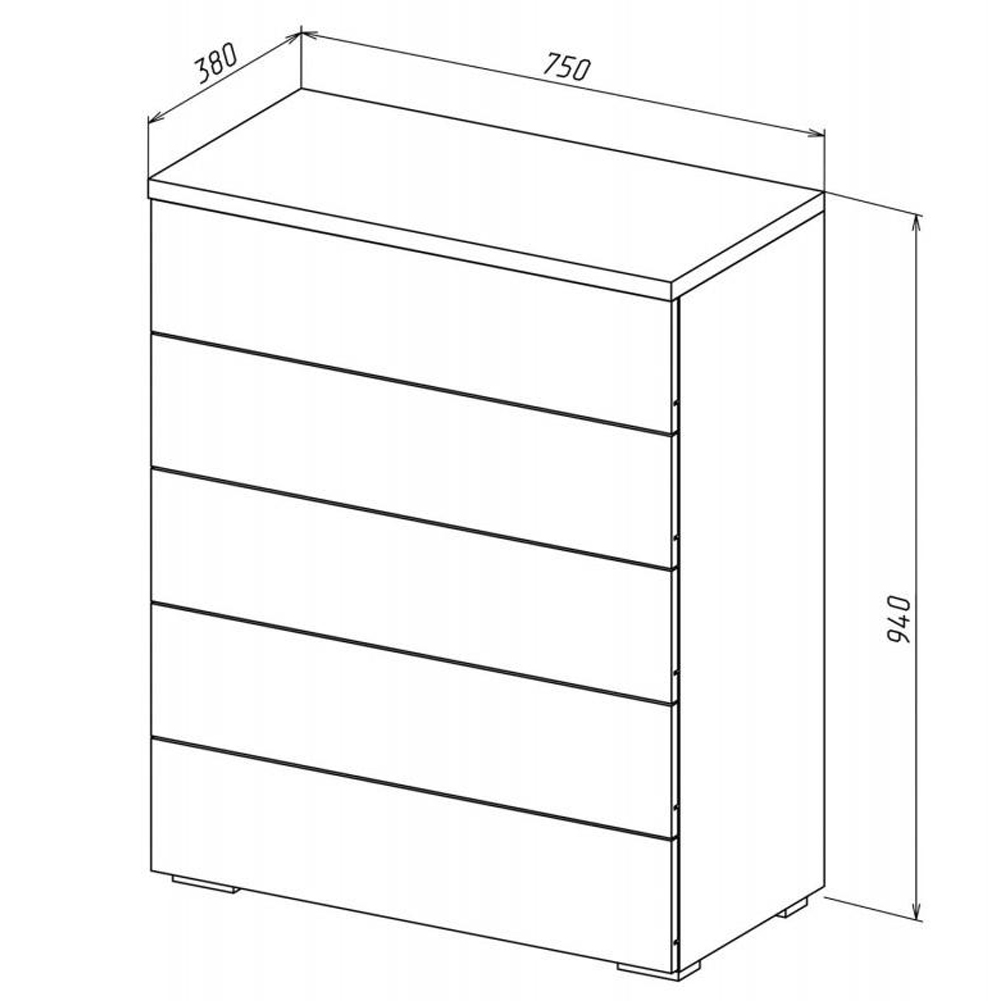 Комод с белым глянцевым фасадом с 5-ю ящиками Grace of Furniture  в Самаре