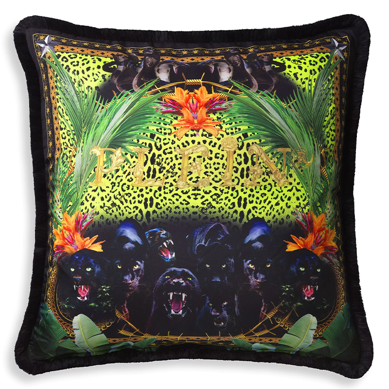 Подушка Philipp Plein Cushion Silk Jungle 70 x 70 Черный Мульти в Самаре | Loft Concept 