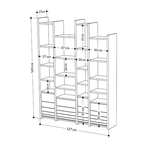 Стеллаж прямой ассиметричный с полками и 4-мя дверцами ARYA BOOKCASE WHITE в Самаре