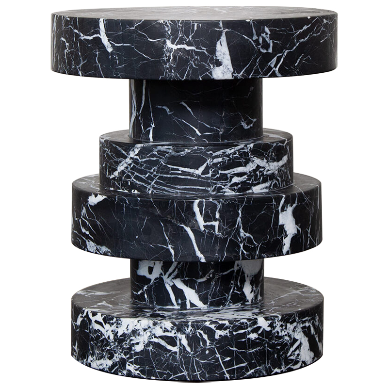 Приставной стол Apollo Stool Nero Marquina дизайн Kelly Wearstler Черно-белый Черный Мрамор Nero в Самаре | Loft Concept 