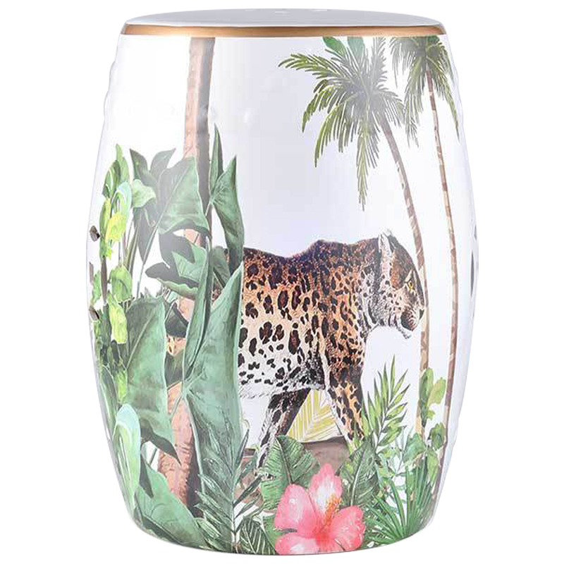 Керамический табурет Leopard Tropical Animal Ceramic Stool White Белый Зеленый Коричневый в Самаре | Loft Concept 