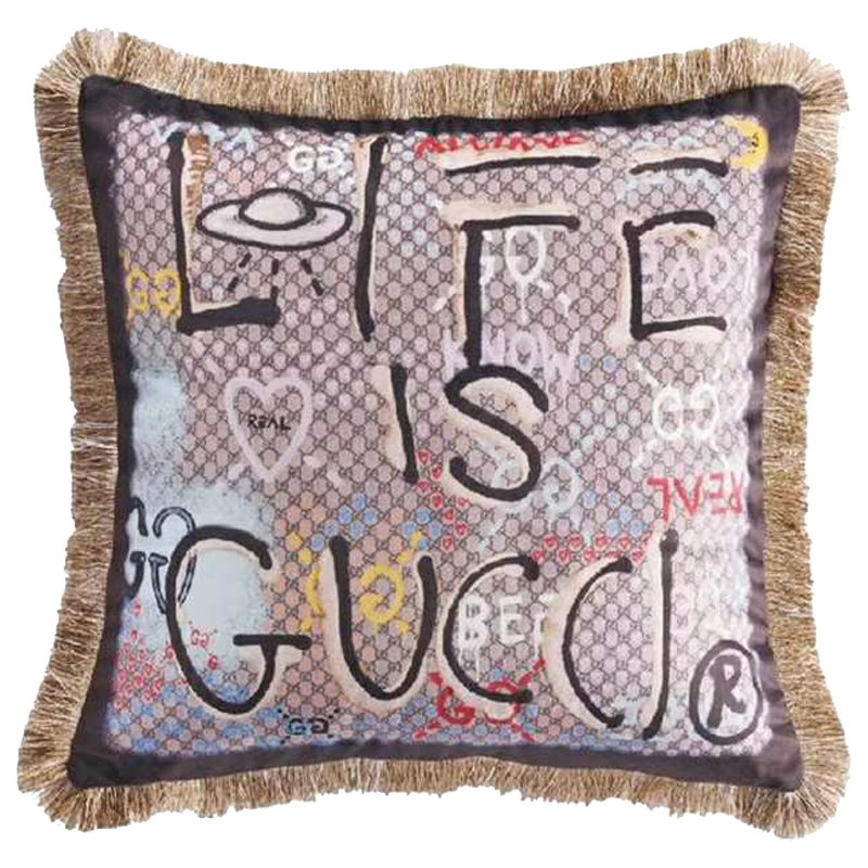 Декоративная подушка Cтиль Gucci Life is Gucci Коричневый Мульти в Самаре | Loft Concept 