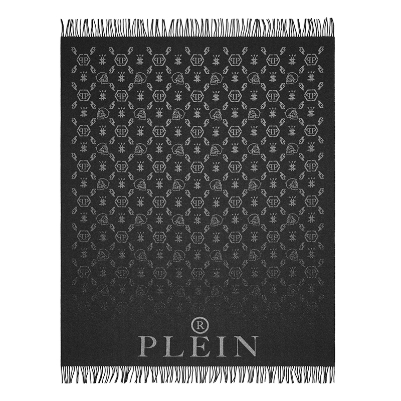 Плед Philipp Plein Plaid Cashmere Monogram Черный Серый в Самаре | Loft Concept 