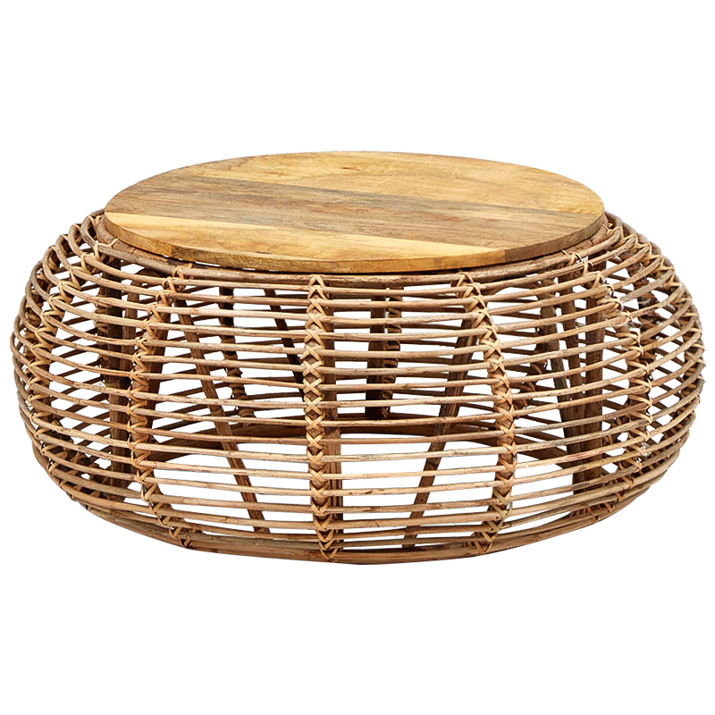 Плетеный кофейный стол с деревянной столешницей Wicker Wood Coffee Table Древесина в Самаре | Loft Concept 