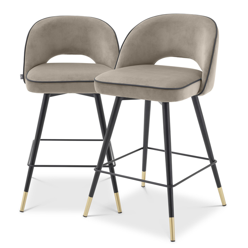 Комплект полубарных стульев Eichholtz Counter Stool Cliff set of 2 greige Бежево-серый Черный Латунь в Самаре | Loft Concept 