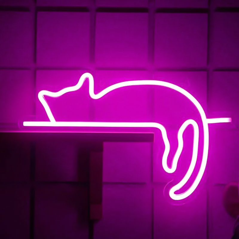 Неоновая настенная лампа Sleeping Kitten Neon Wall Lamp Розовый в Самаре | Loft Concept 