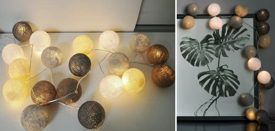 Гирлянда хлопковые фонарики Сotton Ball Sand-Grey - Loft-Concept в Самаре