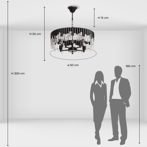 Люстра круглая из матового черного металла с подвесками из прозрачных стеклянных трубок Noir Tubes в Самаре