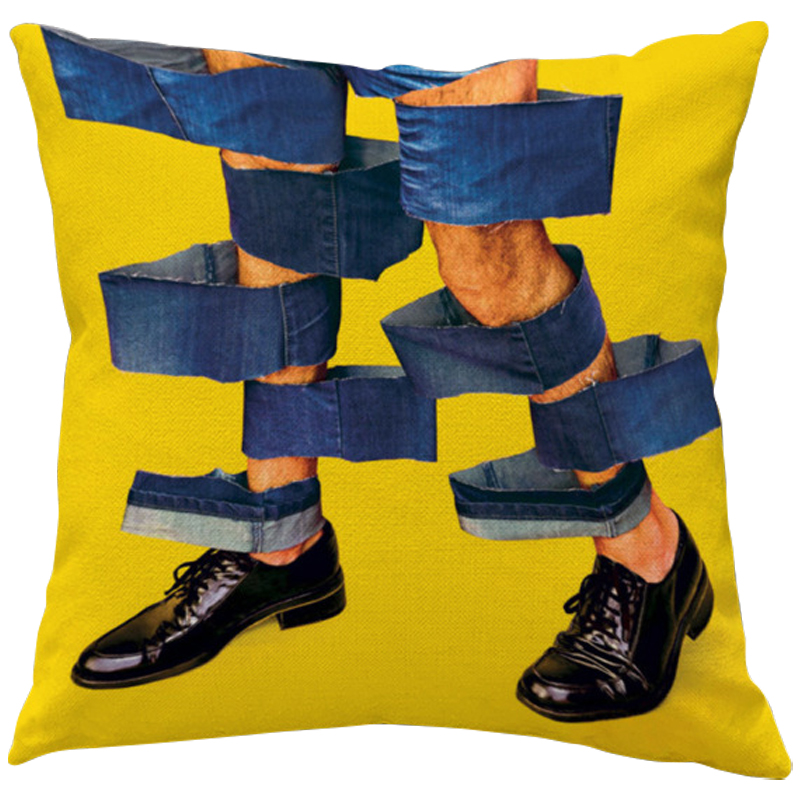 Декоративная подушка Seletti Cushion Jeans Желтый Синий Черный в Самаре | Loft Concept 