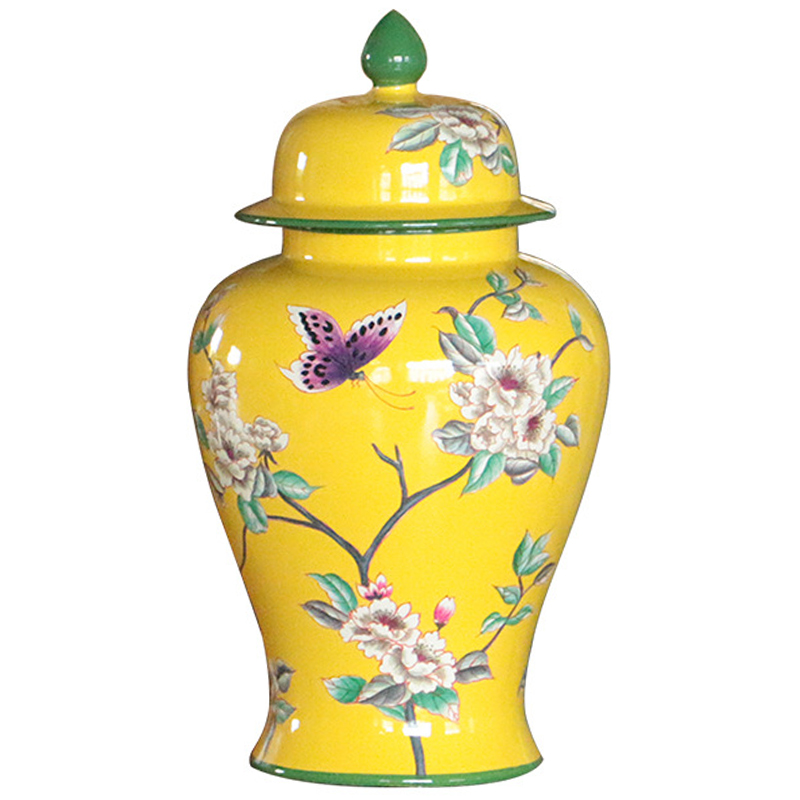 Ваза с крышкой Porcelain Yellow Garden Vase Желтый Зеленый в Самаре | Loft Concept 