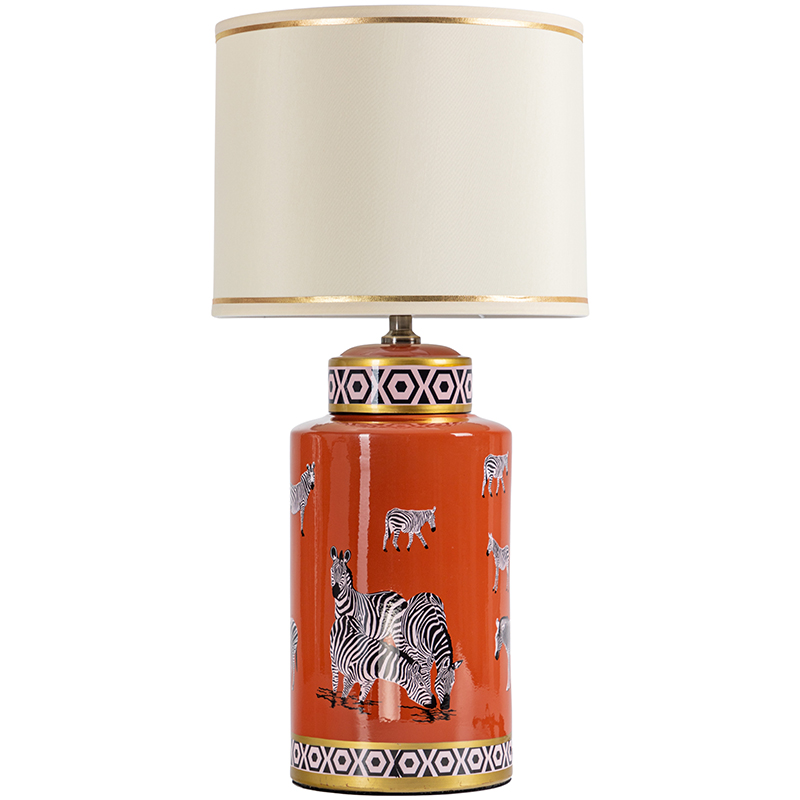 Настольная лампа Zebra Orange Lampshade Оранжевый Черно-белый Бежевый Золотой в Самаре | Loft Concept 