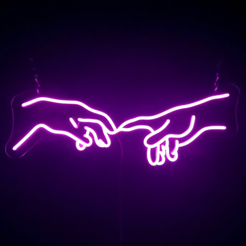 Неоновая настенная лампа Creation of Adam Hands Neon Wall Lamp Фиолетовый в Самаре | Loft Concept 