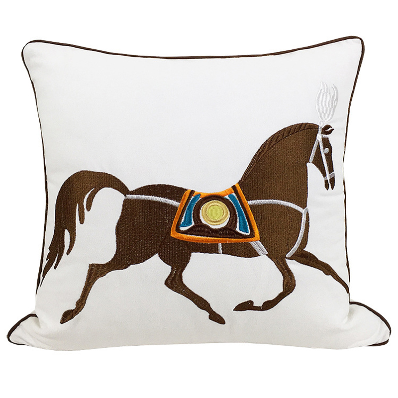 Декоративная подушка Hermes Horse Pillow Белый Коричневый Мульти в Самаре | Loft Concept 