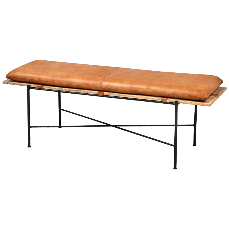 Банкетка Leather Metal Wood Bench Карамель Древесина Черный в Самаре | Loft Concept 