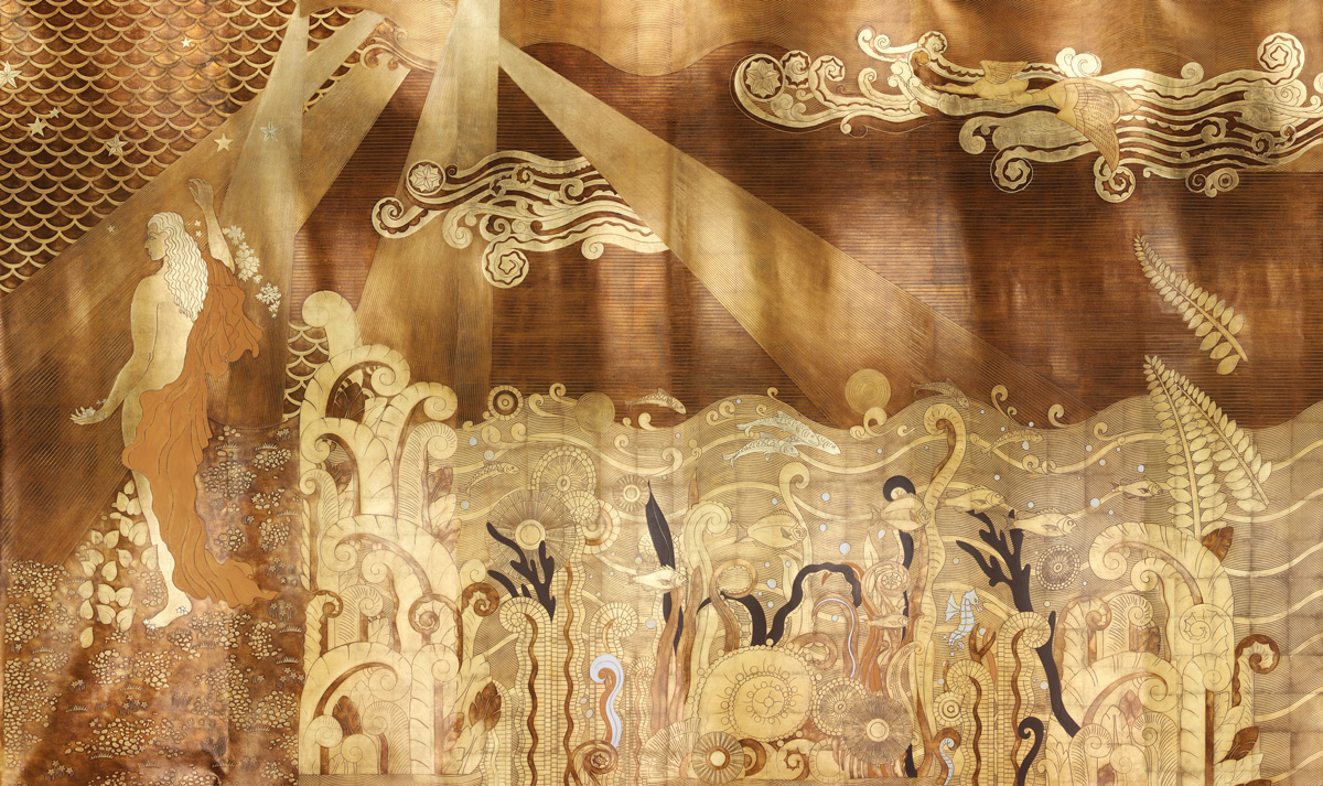 Обои ручная роспись в стиле Арт-деко Deco Dawn Bas Relief on Deep Rich Gold gilded paper Обои ручная роспись в стиле Арт-деко Deco Dawn Bas Relief on Deep Rich Gold gilded paper - постер Loft-Concept в Самаре