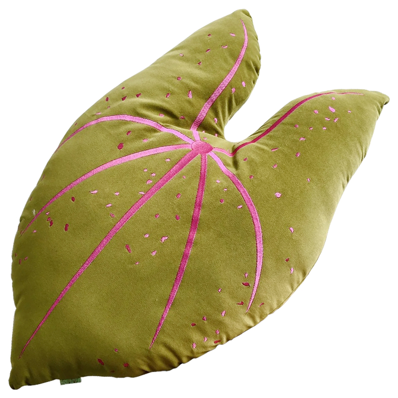 Декоративная подушка Botanical Cushion Caladium Зеленый смок Розовый в Самаре | Loft Concept 