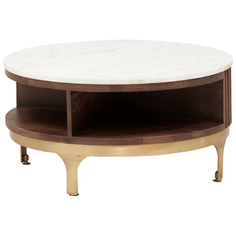 Круглый кофейный стол Sadie Round Coffee Table Белый Коричневый Латунь в Самаре | Loft Concept 