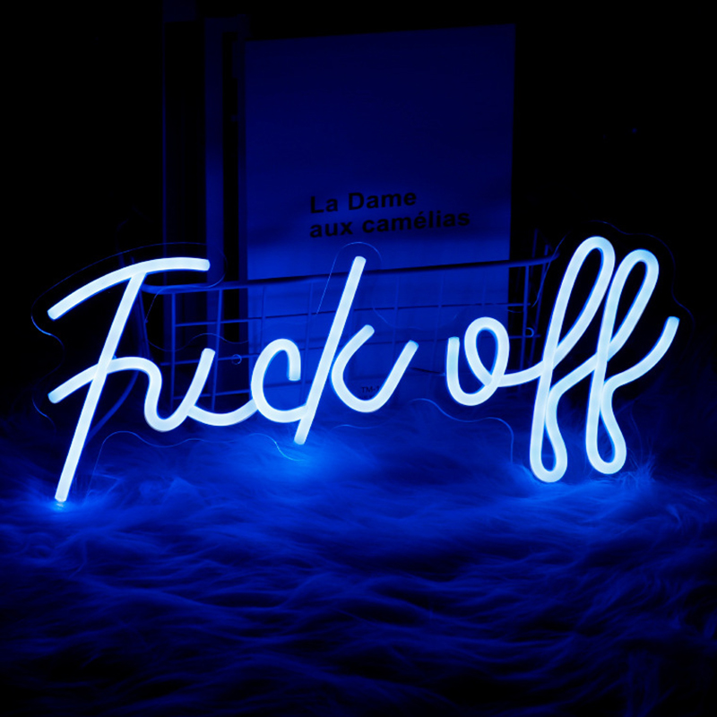 Неоновая настенная лампа Fuck Off Neon Wall Lamp Синий Синий в Самаре | Loft Concept 