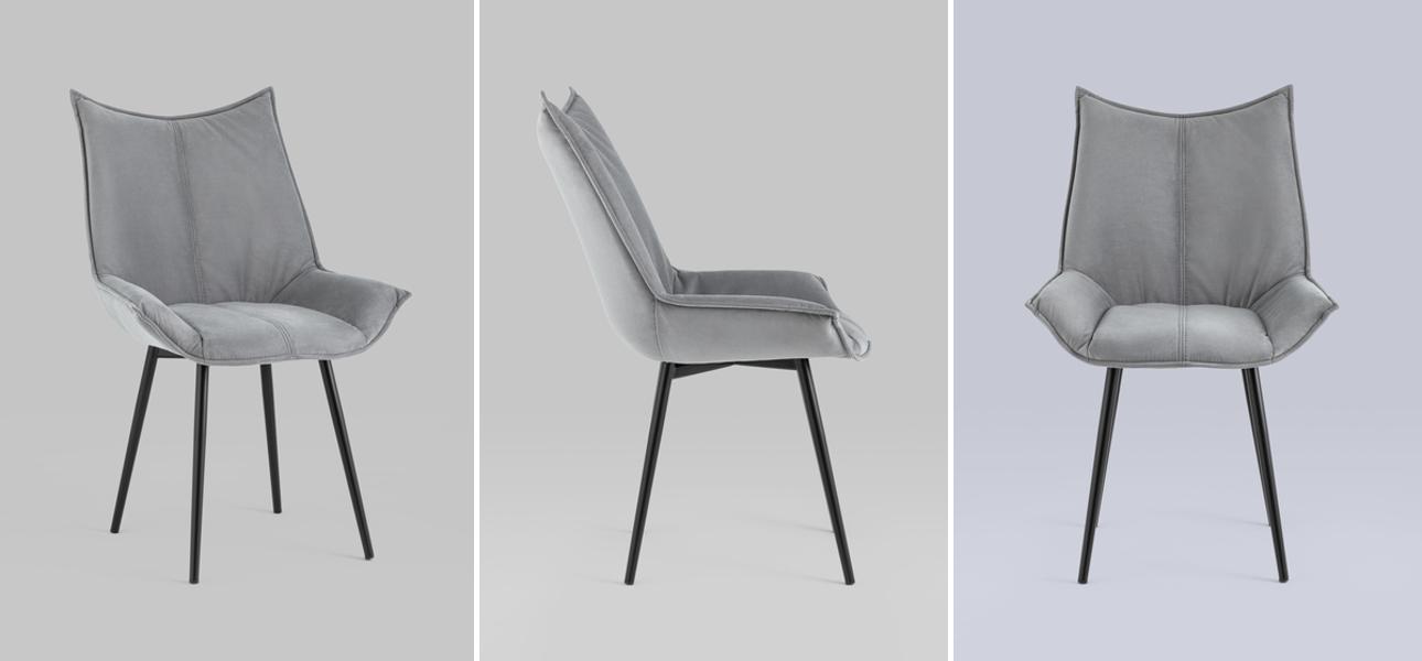 Стул Oslo Chair Серый Велюр Черный Металл - фото