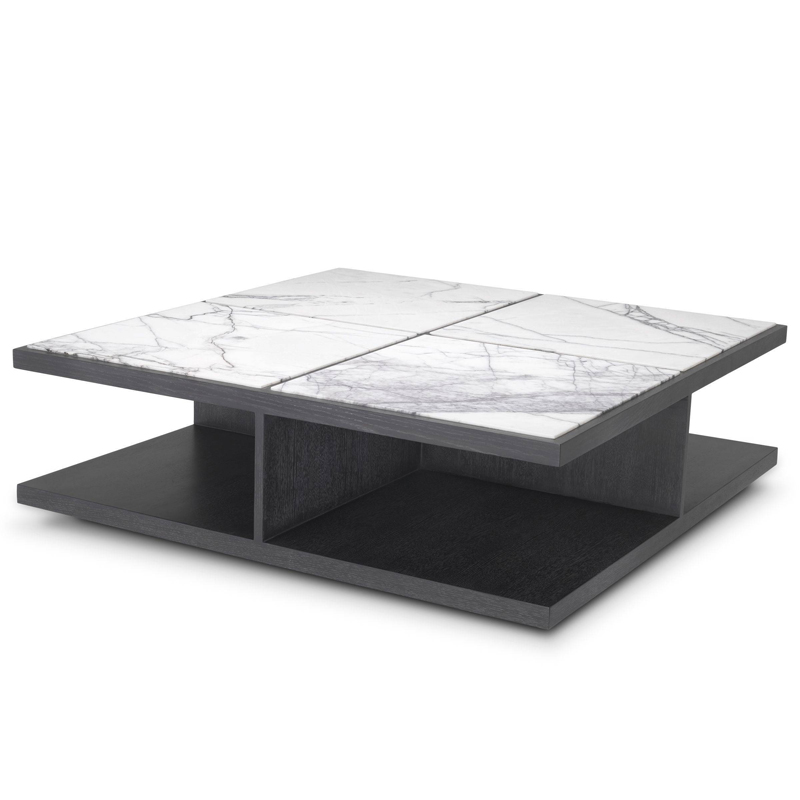 Кофейный стол Eichholtz Coffee Table Miguel Дерево Темно-Серый Белый Мрамор Bianco в Самаре | Loft Concept 