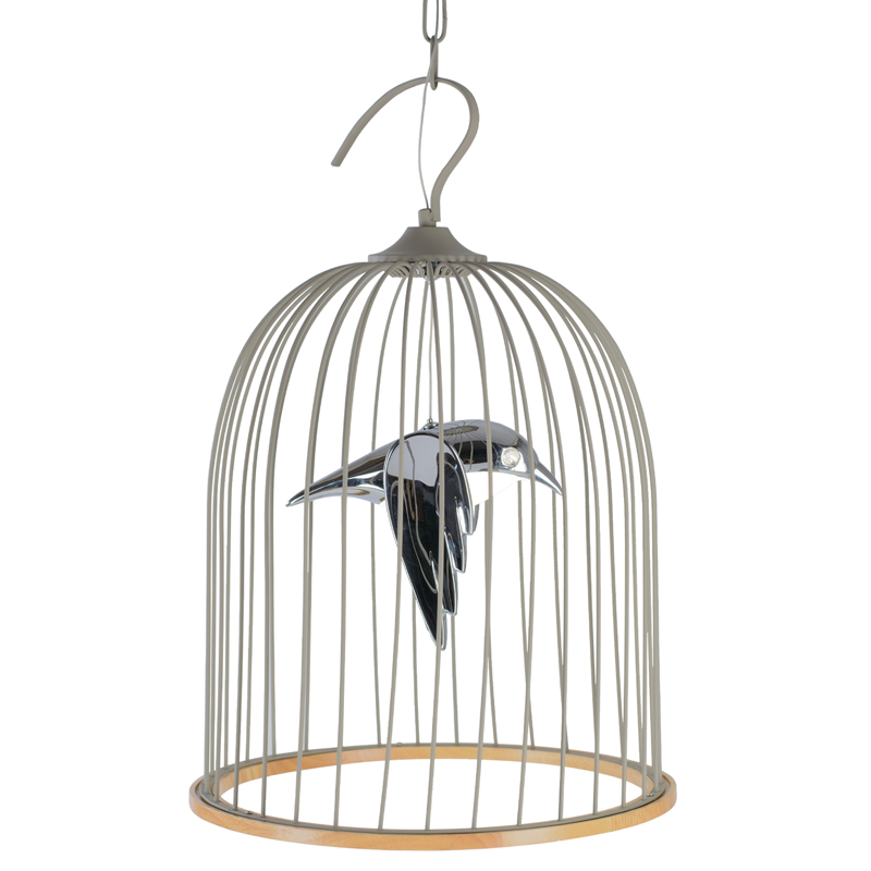 Подвесной светильник Bird in Cage Pendant Серый Хром Древесина в Самаре | Loft Concept 