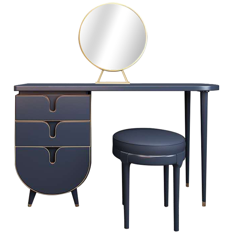 Комплект из туалетного стола, зеркала и пуфа Conna Dressing Table Blue Синий Золотой в Самаре | Loft Concept 