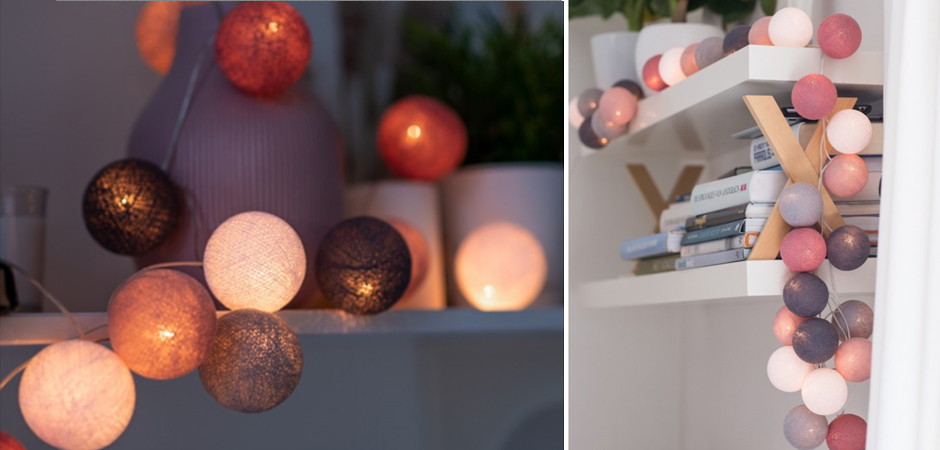 Гирлянда хлопковые фонарики Сotton Ball Dirty Rose - Loft-Concept в Самаре