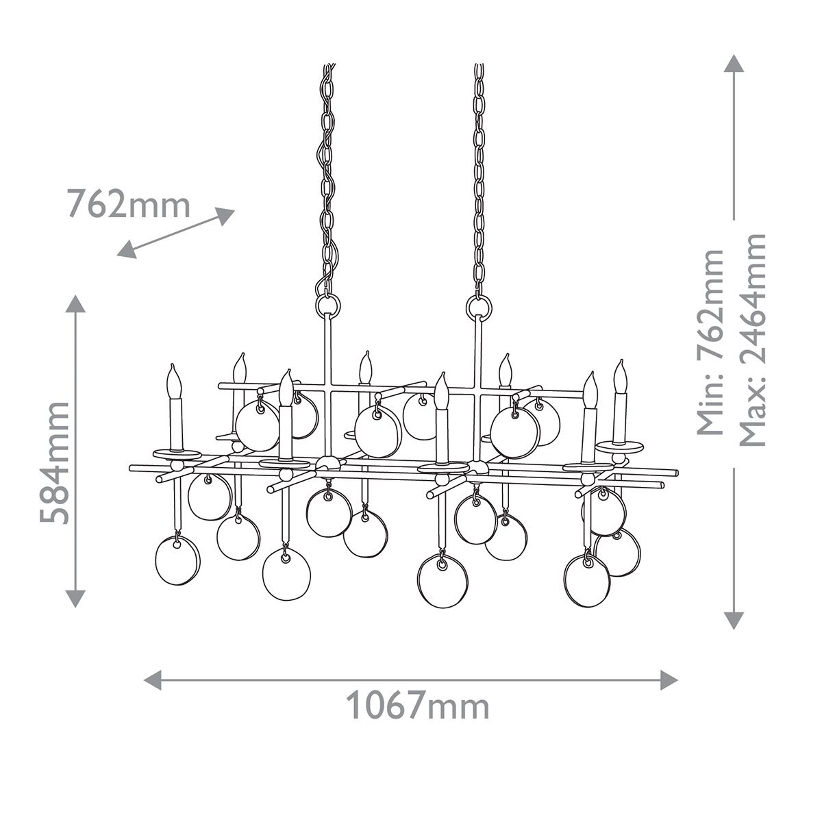 Люстра подвесная с 8-ю лампами и стеклянными круглыми подвесками Currey & Company в Самаре