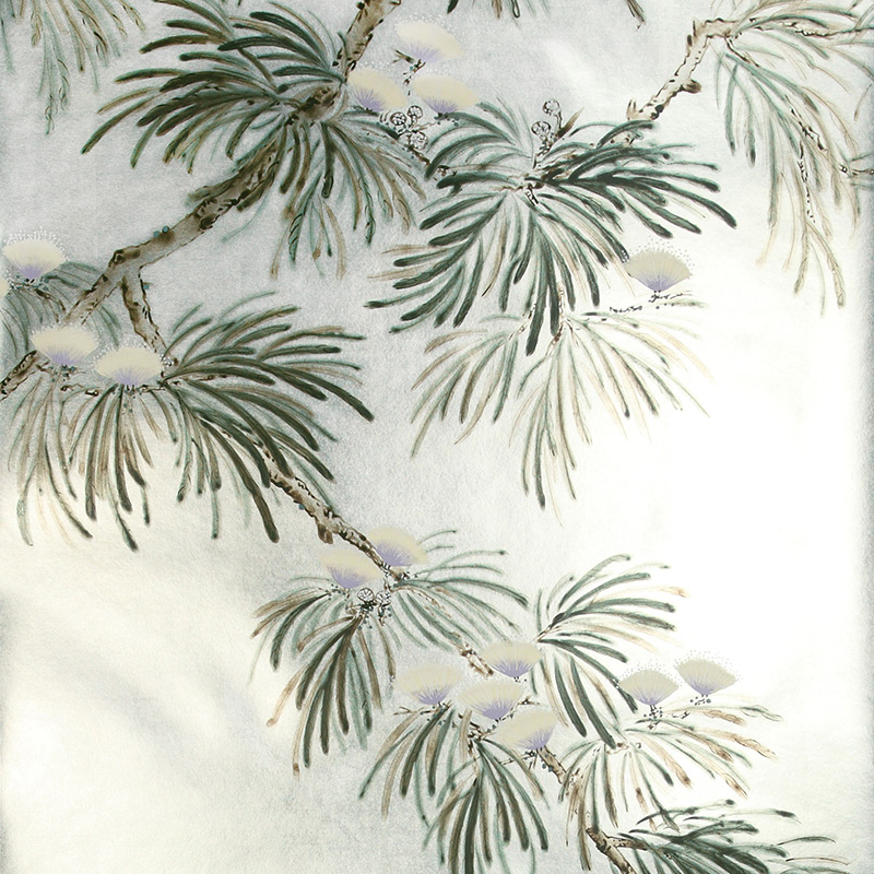 Обои ручная роспись Silk Tree Original colourway on White Metal gilded paper  в Самаре | Loft Concept 
