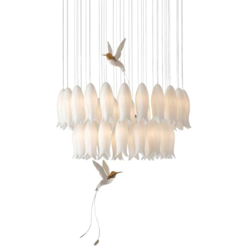 Люстра c Птичками Колибри Sagarti Pendant lamp ALBA Flowers & Birds Белый Золотой в Самаре | Loft Concept 