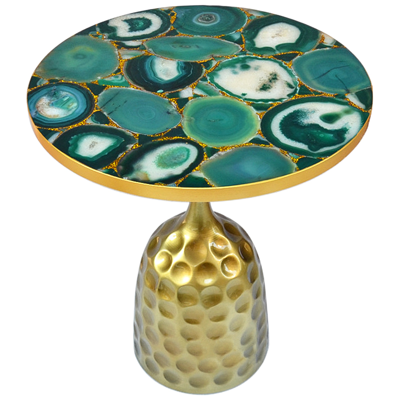 Приставной стол Cluster Surface Green Agate Side Table Зеленый Латунь Золотой в Самаре | Loft Concept 