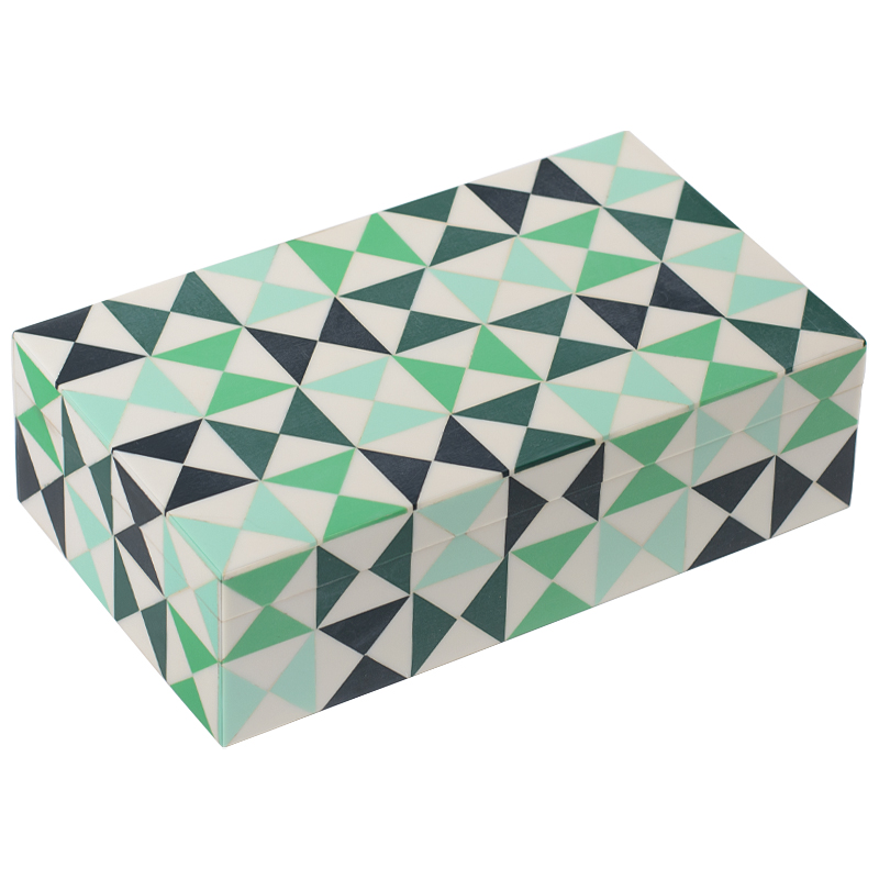 Шкатулка Small Triangles Green Bone Inlay Box Зеленый Белый Мятный в Самаре | Loft Concept 