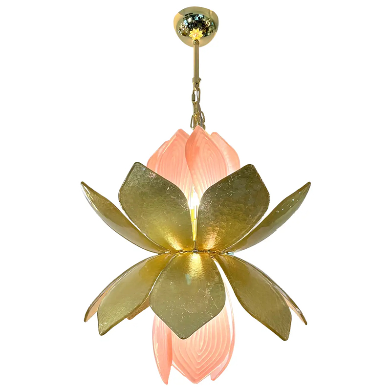 Люстра Contemporary Italian Brass Pink Gold Leaf Murano Glass Flower Chandelier Pendant Золотой Розовый в Самаре | Loft Concept 