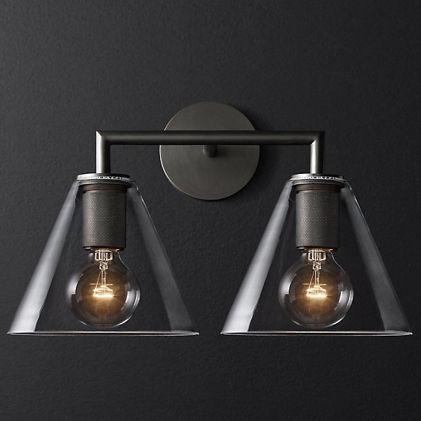 Бра RH Utilitaire Funnel Shade Double Sconce Black Прозрачное Стекло Темная бронза в Самаре | Loft Concept 