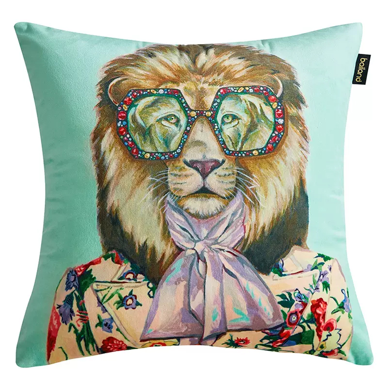 Декоративная подушка Стиль Gucci Leo Fashion Animals Cushion Mint Мятный Мульти в Самаре | Loft Concept 