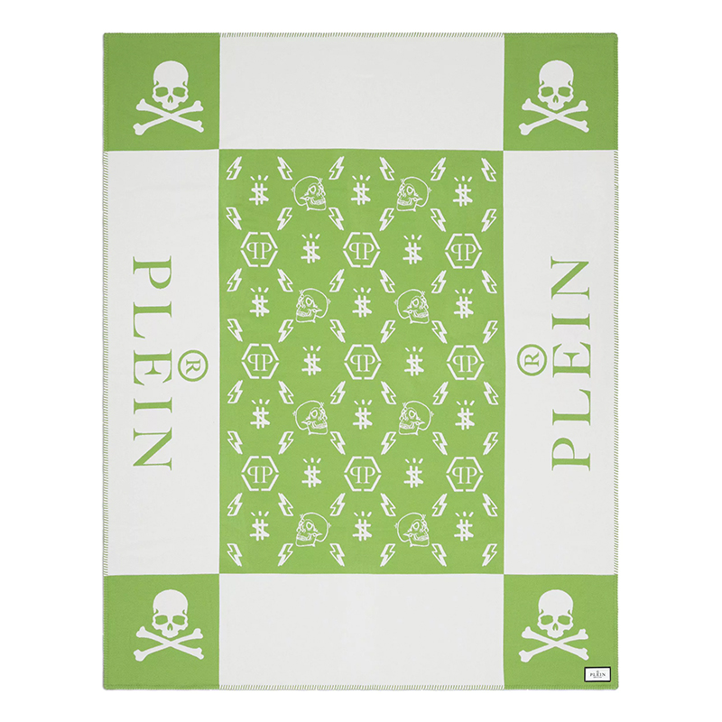 Плед Philipp Plein Plaid Cashmere Skul Green Зеленый Белый в Самаре | Loft Concept 