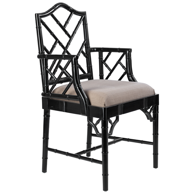 Black Chippendale Arm Chair Черный Бежево-серый в Самаре | Loft Concept 